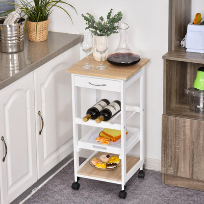 Kitchen Cart 4-Level Serving Cart with Wheels Drawer Shelves Wine Rack Storage for Kitchen Living Room Dining Room 37x37x76 cm White