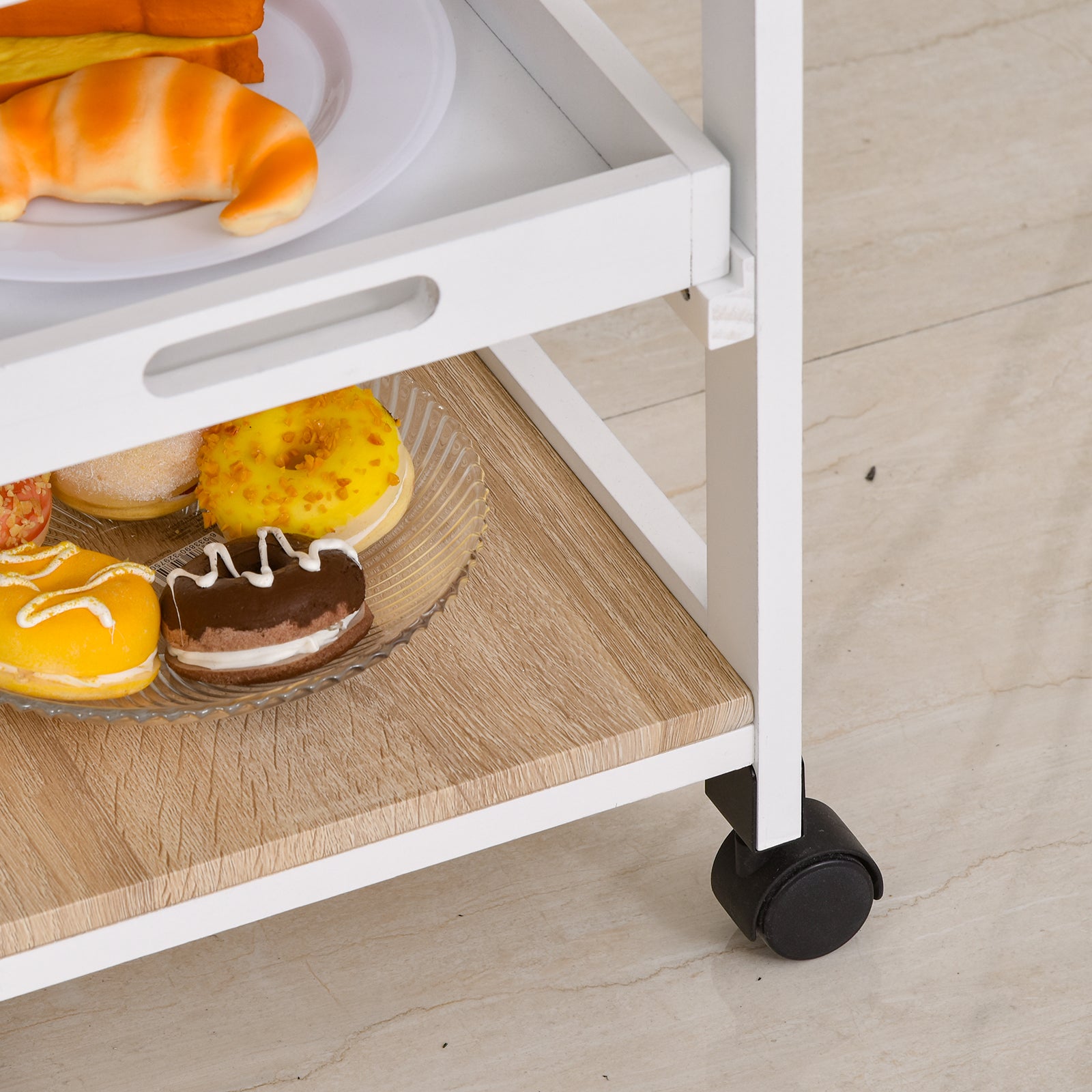 Kitchen Cart 4-Level Serving Cart with Wheels Drawer Shelves Wine Rack Storage for Kitchen Living Room Dining Room 37x37x76 cm White