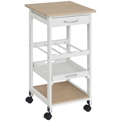 Kitchen Cart 4-Level Serving Cart with Wheels Drawer Shelves Wine Rack Storage for Kitchen Living Room Dining Room 37x37x76 cm White