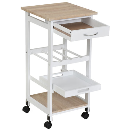 Kitchen Cart 4-Level Serving Cart with Wheels Drawer Shelves Wine Rack Storage for Kitchen Living Room Dining Room 37x37x76 cm White