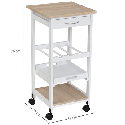 Kitchen Cart 4-Level Serving Cart with Wheels Drawer Shelves Wine Rack Storage for Kitchen Living Room Dining Room 37x37x76 cm White