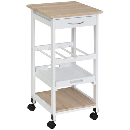 Kitchen Cart 4-Level Serving Cart with Wheels Drawer Shelves Wine Rack Storage for Kitchen Living Room Dining Room 37x37x76 cm White