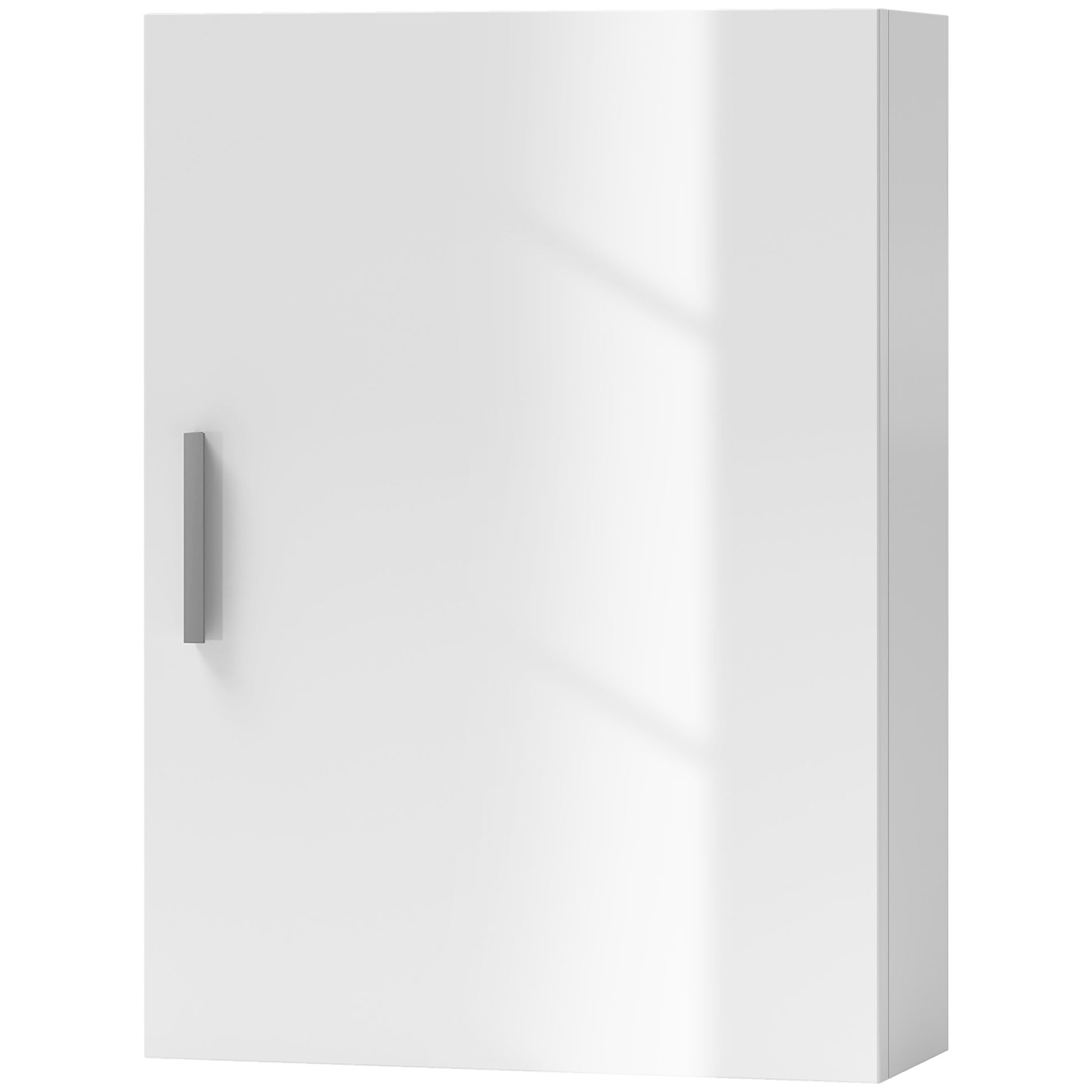 Wall Bathroom Cabinet with 1 Door, Bathroom Wall Shelf with 3 Adjustable Glass Shelves on 3 Levels, Suspended Bathroom Cabinet in Wood, 40x15x55 cm, Glossy White