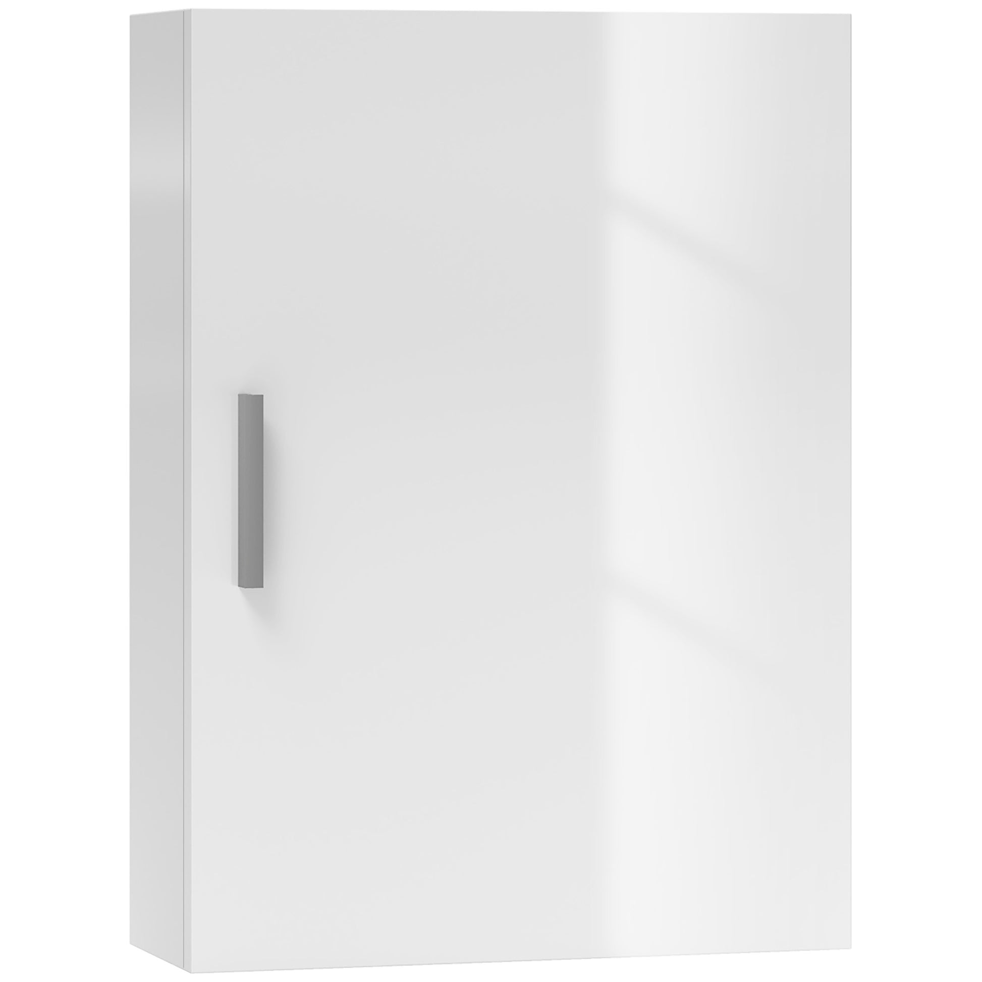 Wall Bathroom Cabinet with 1 Door, Bathroom Wall Shelf with 3 Adjustable Glass Shelves on 3 Levels, Suspended Bathroom Cabinet in Wood, 40x15x55 cm, Glossy White