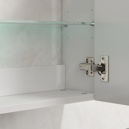 Wall Bathroom Cabinet with 1 Door, Bathroom Wall Shelf with 3 Adjustable Glass Shelves on 3 Levels, Suspended Bathroom Cabinet in Wood, 40x15x55 cm, Glossy White