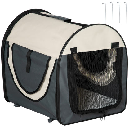 Foldable Pet Carrier in Oxford with Removable Washable Cushion and Carry Bag, 46x36x41cm, Dark Grey