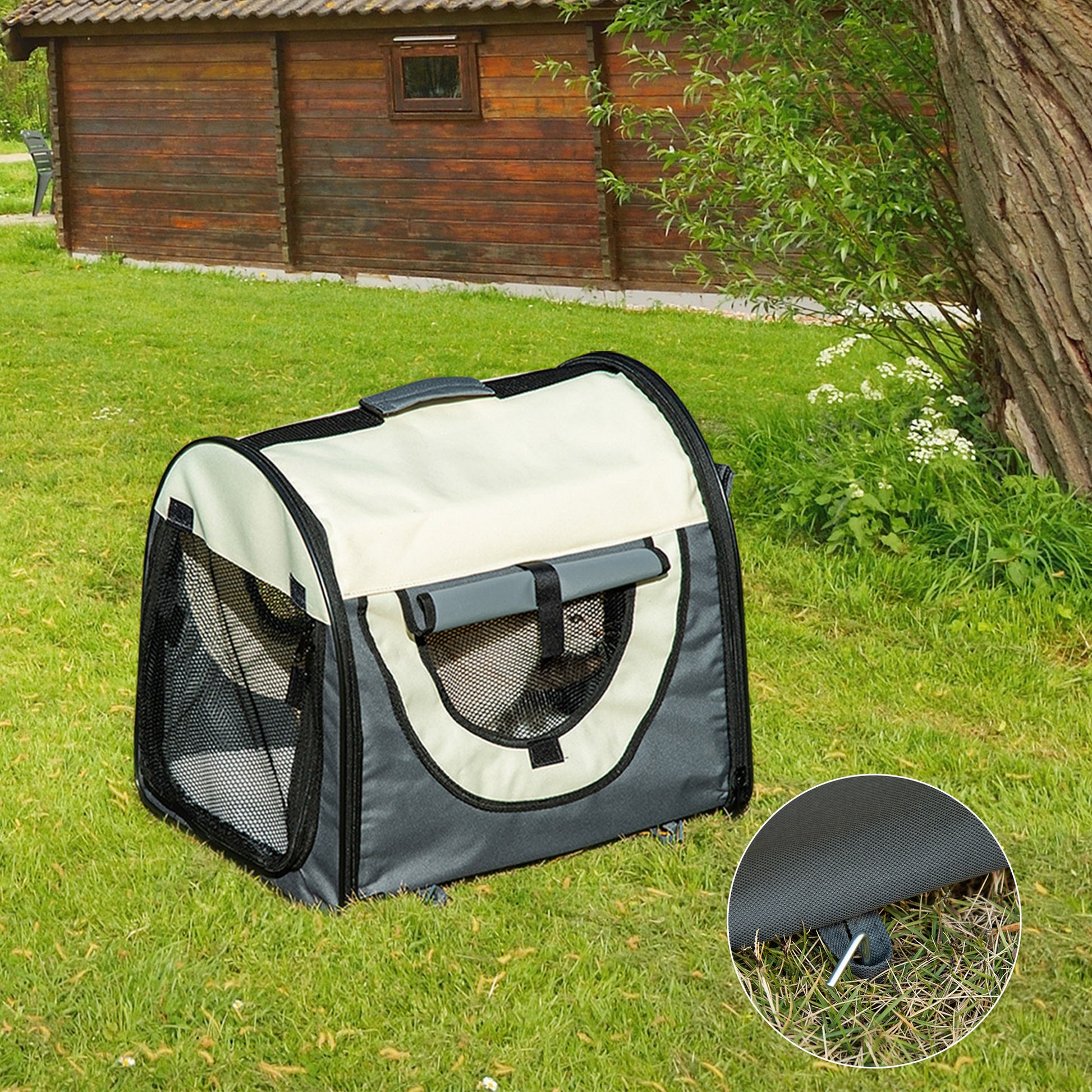 Foldable Pet Carrier in Oxford with Removable Washable Cushion and Carry Bag, 46x36x41cm, Dark Grey