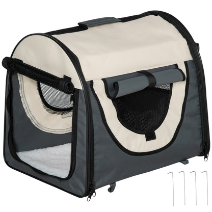 Foldable Pet Carrier in Oxford with Removable Washable Cushion and Carry Bag, 46x36x41cm, Dark Grey
