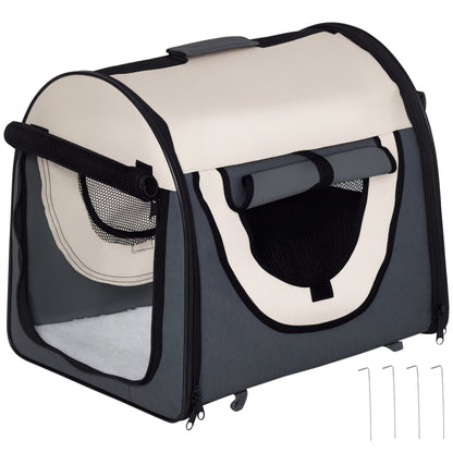 Foldable Pet Carrier in Oxford with Removable Washable Cushion and Carry Bag, 46x36x41cm, Dark Grey