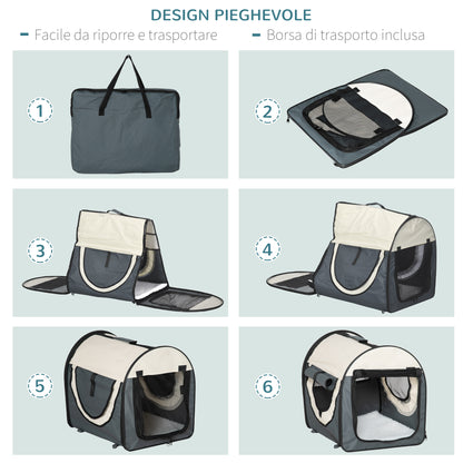 Foldable Pet Carrier in Oxford with Removable Washable Cushion and Carry Bag, 46x36x41cm, Dark Grey