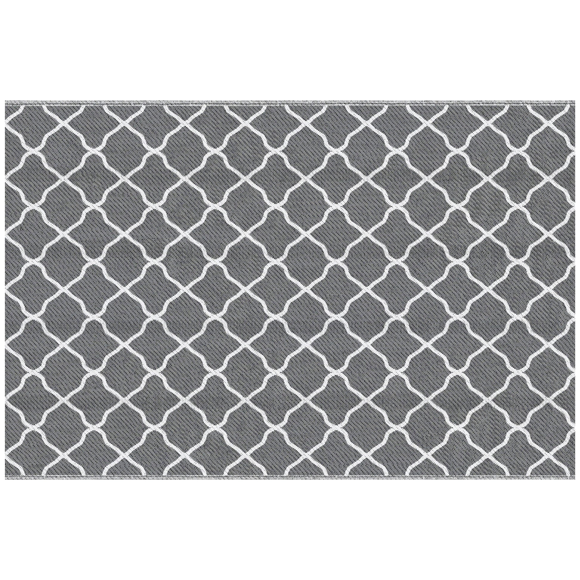 Outdoor Rug 182x274 cm Reversible Rug with Geometric Pattern Waterproof for Terrace Balcony Patio Camping Beach Gray and White