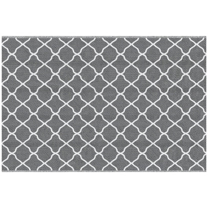Outdoor Rug 182x274 cm Reversible Rug with Geometric Pattern Waterproof for Terrace Balcony Patio Camping Beach Gray and White