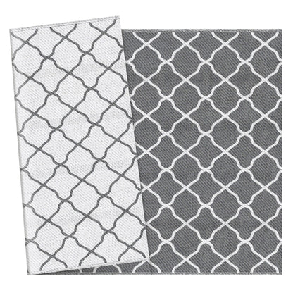Outdoor Rug 182x274 cm Reversible Rug with Geometric Pattern Waterproof for Terrace Balcony Patio Camping Beach Gray and White