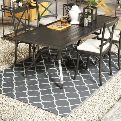 Outdoor Rug 182x274 cm Reversible Rug with Geometric Pattern Waterproof for Terrace Balcony Patio Camping Beach Gray and White