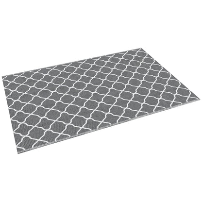 Outdoor Rug 182x274 cm Reversible Rug with Geometric Pattern Waterproof for Terrace Balcony Patio Camping Beach Gray and White