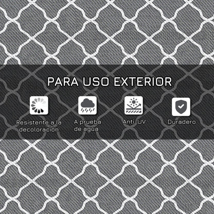 Outdoor Rug 182x274 cm Reversible Rug with Geometric Pattern Waterproof for Terrace Balcony Patio Camping Beach Gray and White