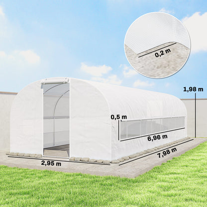 24 m² (258 sq ft) Tunnel Greenhouse — Galvanized Steel Frame, Roll-Up Doors & 2 Large Mesh Windows, 140 gsm PE Cover, White