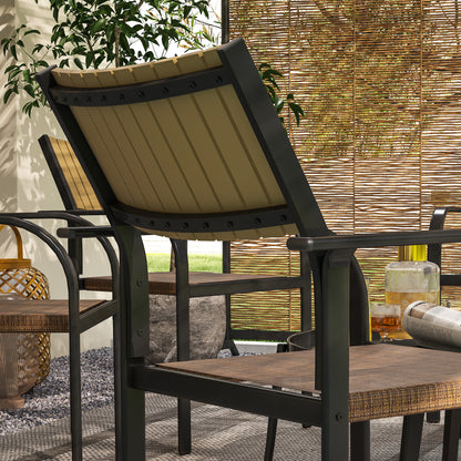 Set of 4 Outdoor Garden Chairs Terrace Stackable Chairs Dining Chair with Breathable Fabric Steel Frame Armrests and Backrest 58x65x85 cm Brown