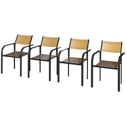 Set of 4 Outdoor Garden Chairs Terrace Stackable Chairs Dining Chair with Breathable Fabric Steel Frame Armrests and Backrest 58x65x85 cm Brown