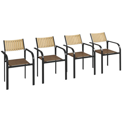 Set of 4 Outdoor Garden Chairs Terrace Stackable Chairs Dining Chair with Breathable Fabric Steel Frame Armrests and Backrest 58x65x85 cm Brown