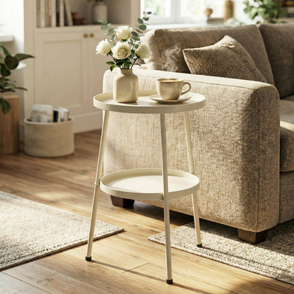 Round Patio Side Table Ø36 cm (14.2 in) – Metal Balcony & Camping Table, Cream White
