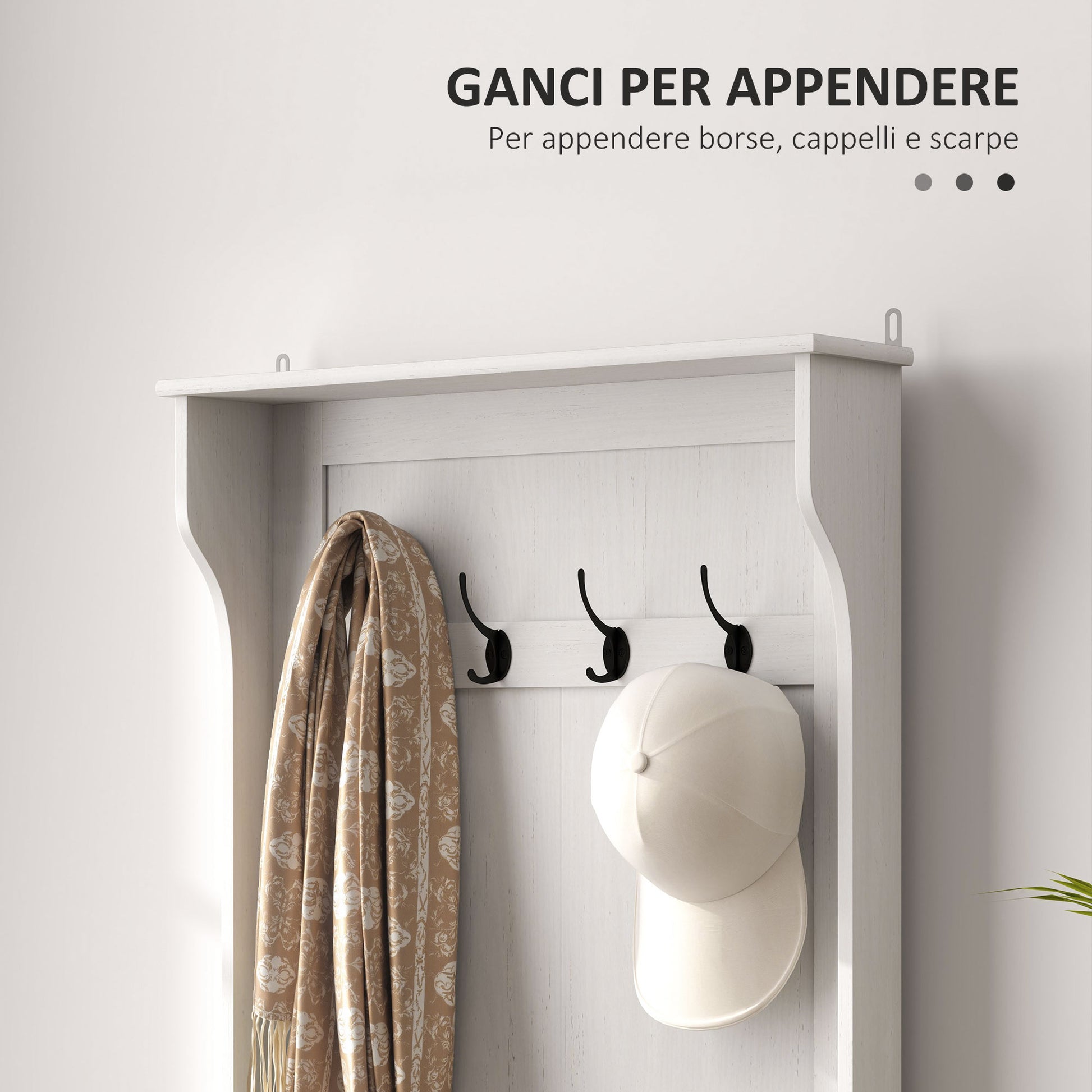 3 in 1 Entryway Coat Rack with Shoe Storage Bench, Space-Saving Floor Coat Rack with 4 Hooks and Storage Bench, in MDF, for Hallway, Bedroom, 71.5x39.5x170 cm, White and Brown
