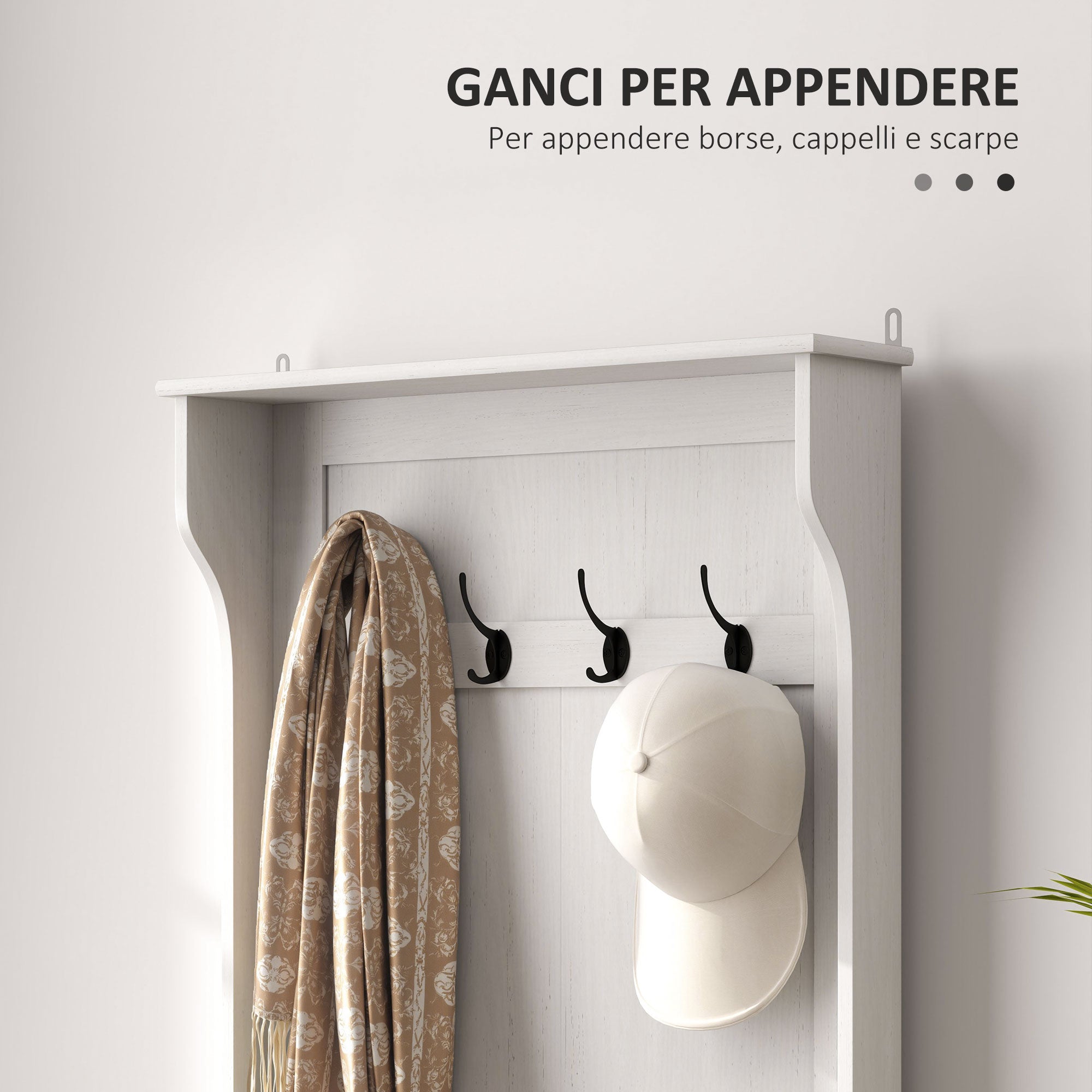 3 in 1 Entryway Coat Rack with Shoe Storage Bench, Space-Saving Floor Coat Rack with 4 Hooks and Storage Bench, in MDF, for Hallway, Bedroom, 71.5x39.5x170 cm, White and Brown