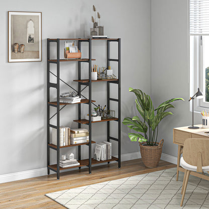 Large Wall Bookshelf in Wood and Black Metal with 6 Shelves, Vintage Industrial Style, 100x30x182cm