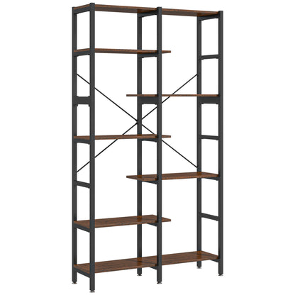 Large Wall Bookshelf in Wood and Black Metal with 6 Shelves, Vintage Industrial Style, 100x30x182cm
