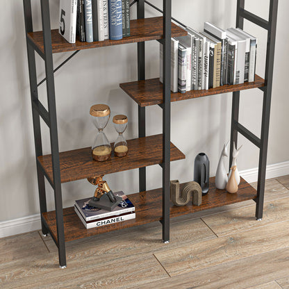 Large Wall Bookshelf in Wood and Black Metal with 6 Shelves, Vintage Industrial Style, 100x30x182cm