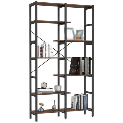 Large Wall Bookshelf in Wood and Black Metal with 6 Shelves, Vintage Industrial Style, 100x30x182cm