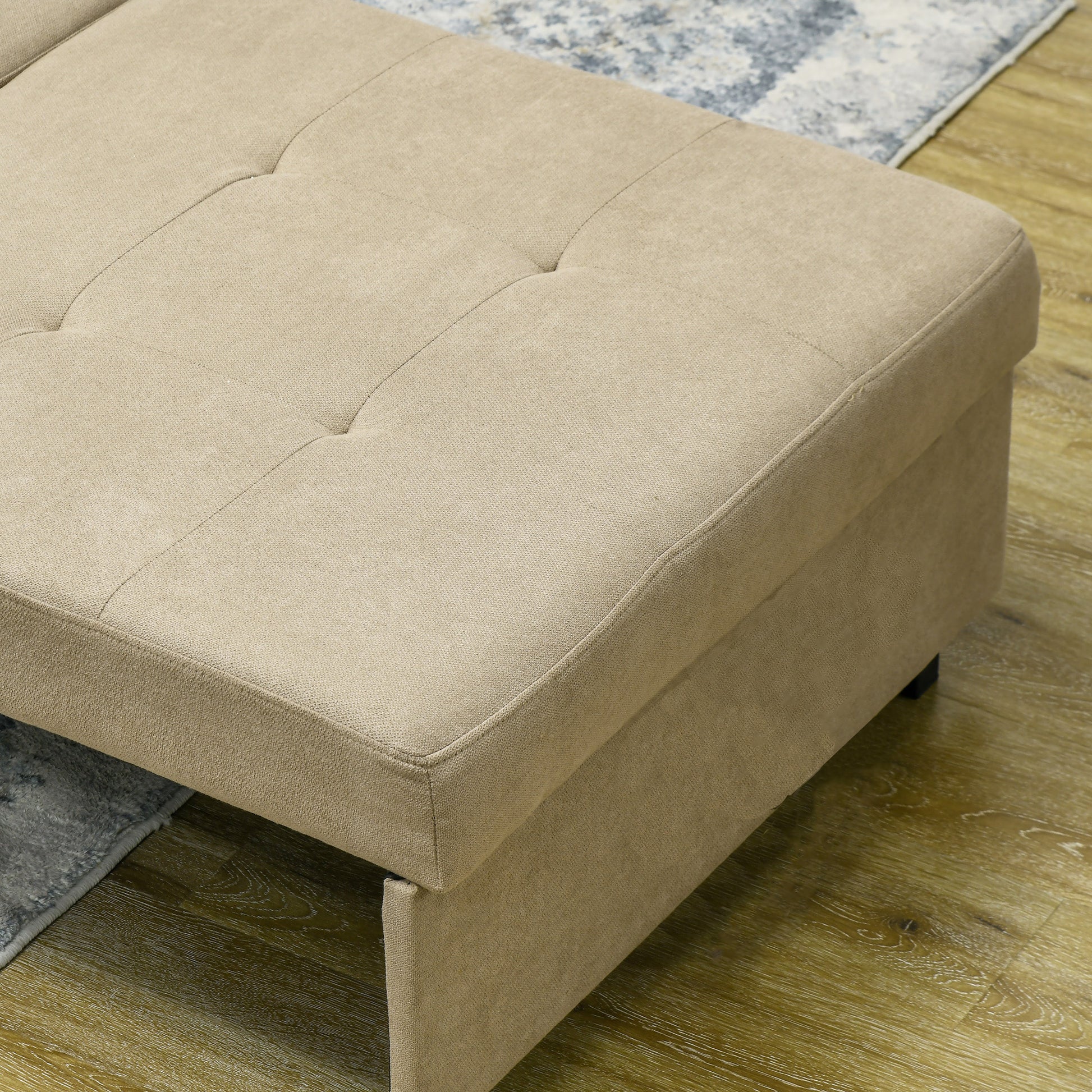 Single Sofa Bed with 2 Cushions and Storage Space, Single Sofa Bed for Living Room in Velvet-like Fabric and Metal, 100x98x88 cm, Light Brown