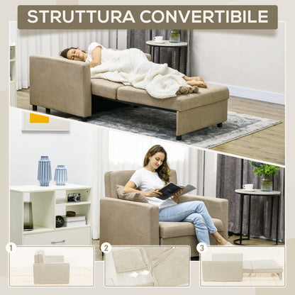 Single Sofa Bed with 2 Cushions and Storage Space, Single Sofa Bed for Living Room in Velvet-like Fabric and Metal, 100x98x88 cm, Light Brown