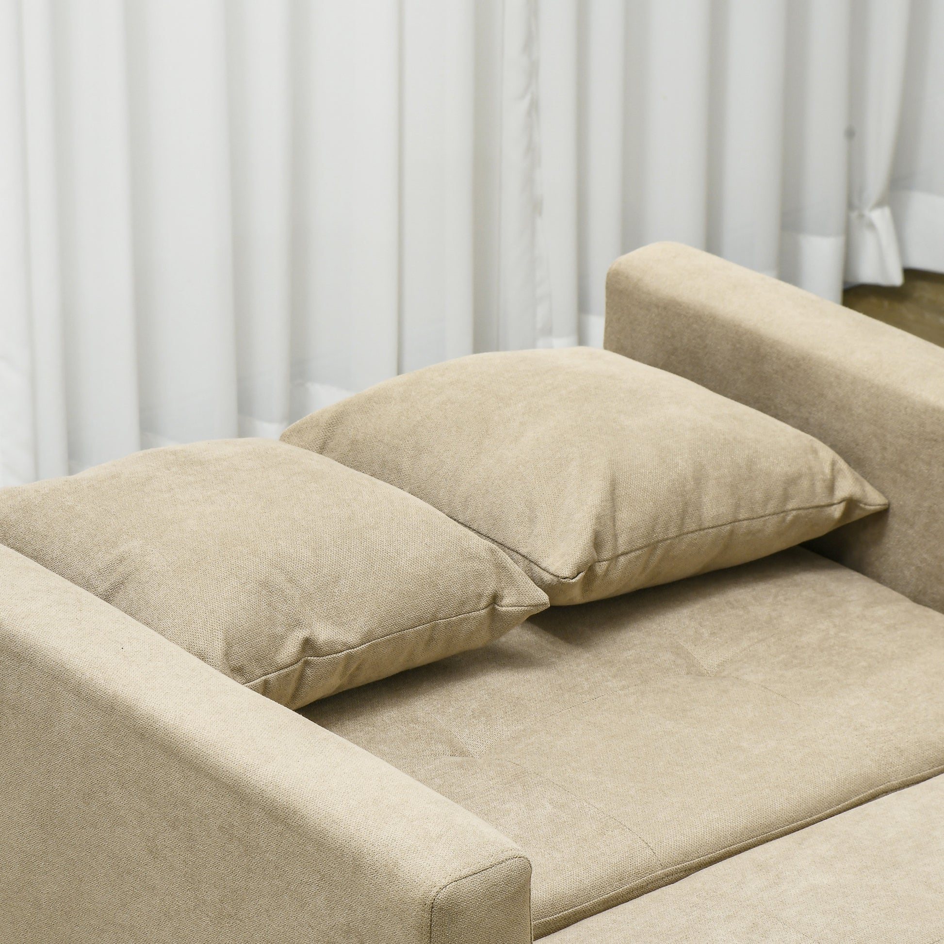 Single Sofa Bed with 2 Cushions and Storage Space, Single Sofa Bed for Living Room in Velvet-like Fabric and Metal, 100x98x88 cm, Light Brown