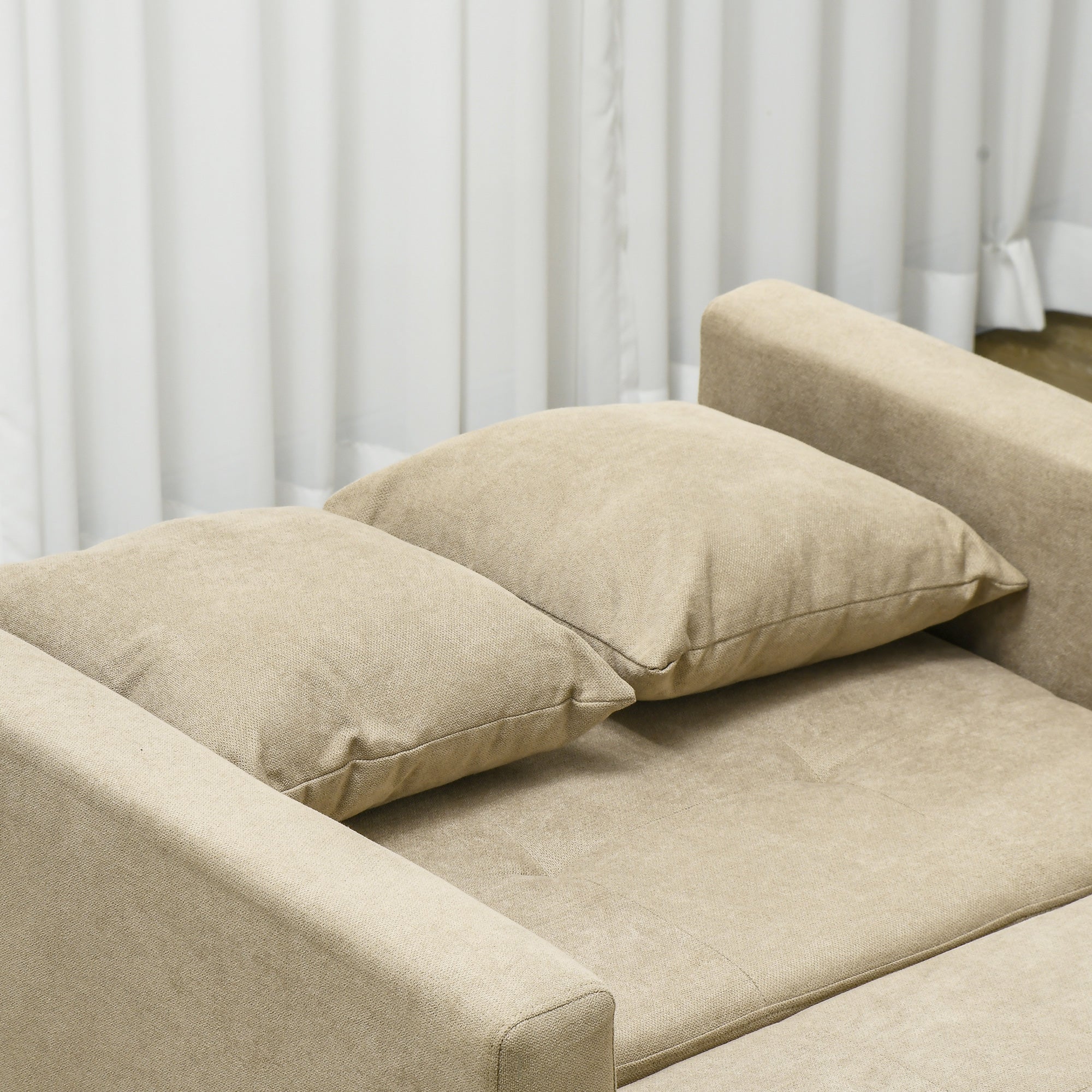 Single Sofa Bed with 2 Cushions and Storage Space, Single Sofa Bed for Living Room in Velvet-like Fabric and Metal, 100x98x88 cm, Light Brown