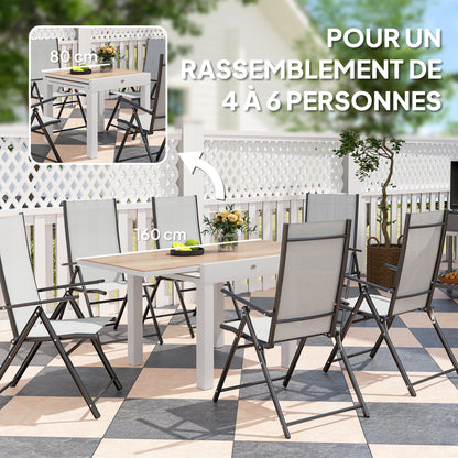 80/160 cm Extendable Aluminum Garden Table, Rectangular Patio Dining Table for 6 People, Rust-Resistant and Weatherproof, for Patio, Terrace, Light Gray