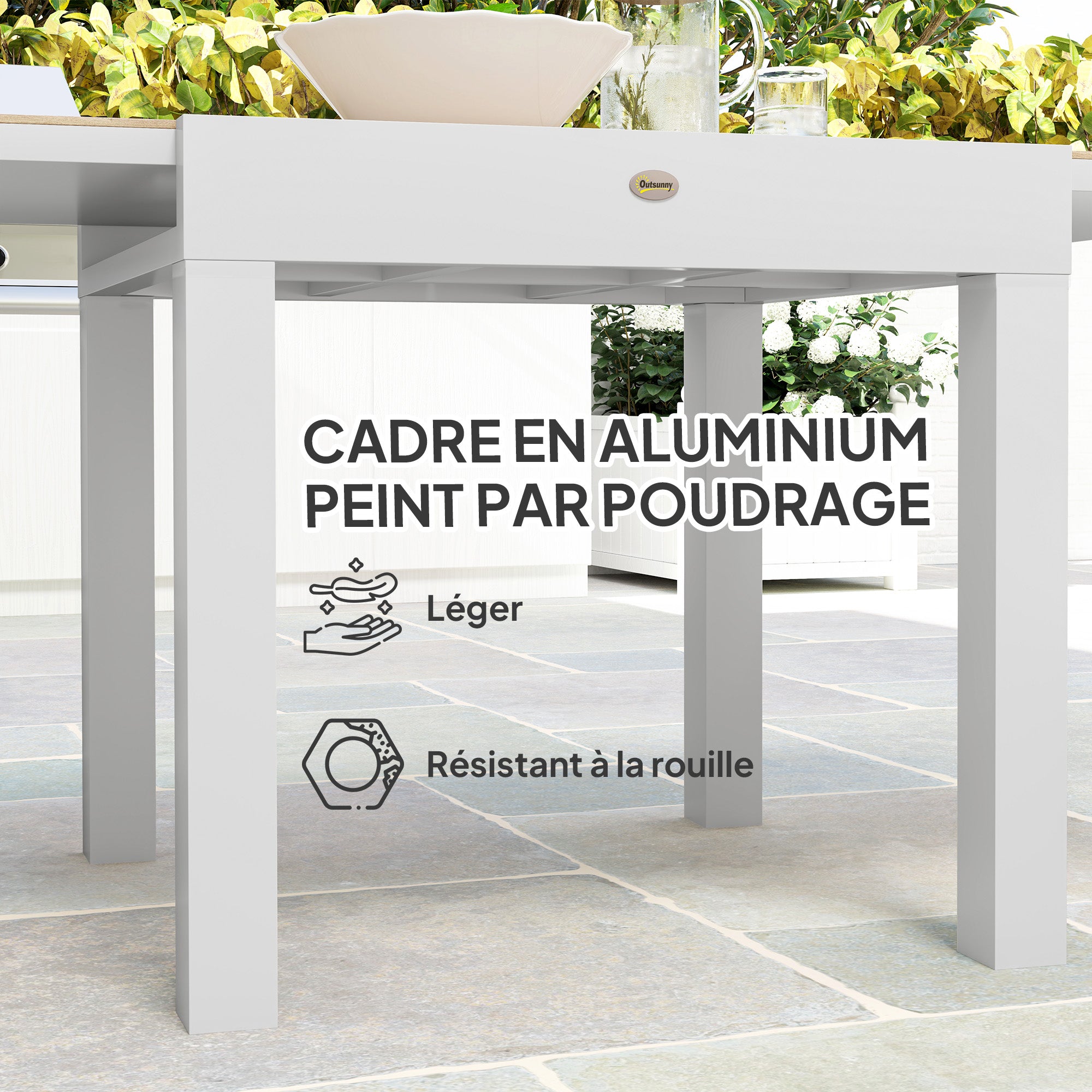 80/160 cm Extendable Aluminum Garden Table, Rectangular Patio Dining Table for 6 People, Rust-Resistant and Weatherproof, for Patio, Terrace, Light Gray