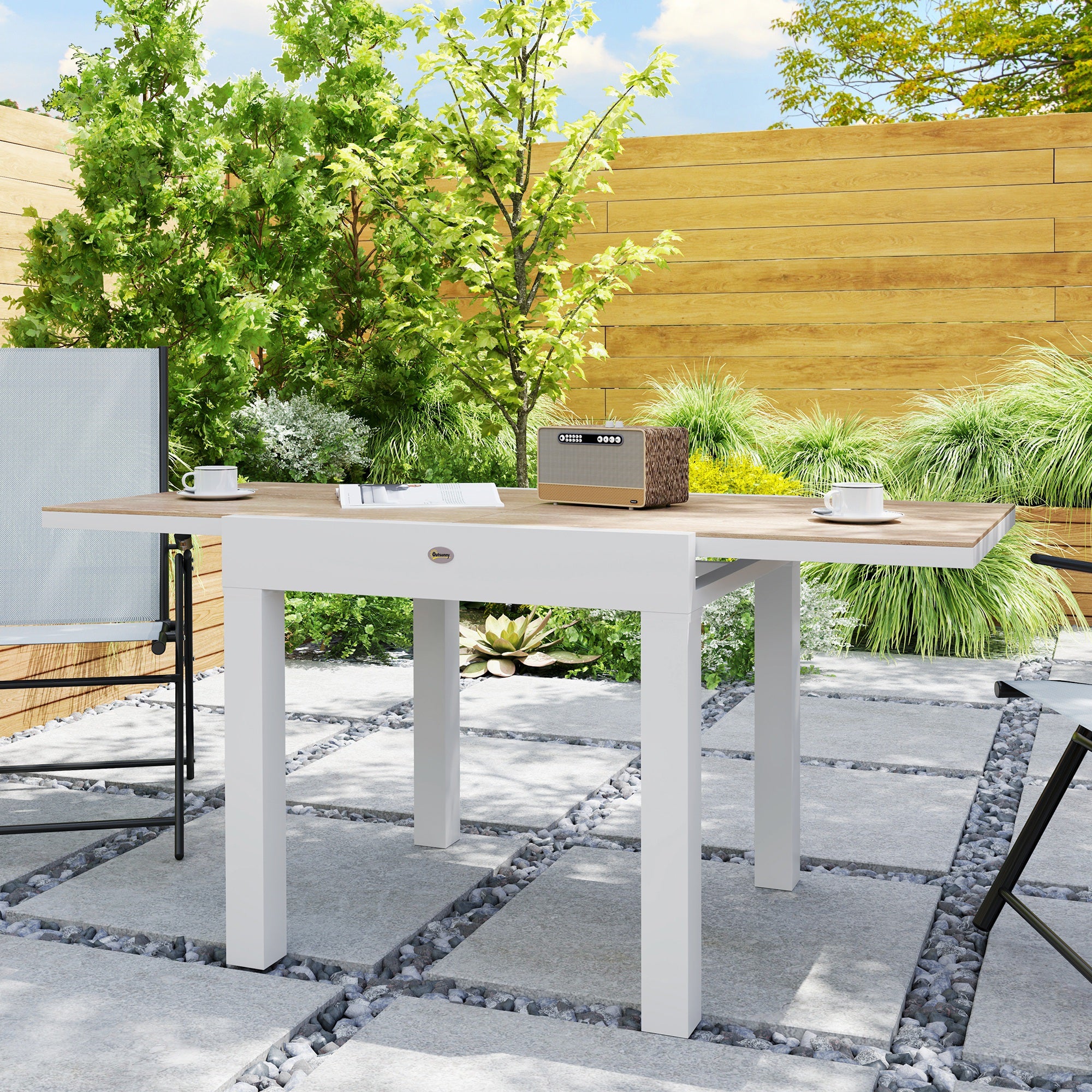 80/160 cm Extendable Aluminum Garden Table, Rectangular Patio Dining Table for 6 People, Rust-Resistant and Weatherproof, for Patio, Terrace, Light Gray