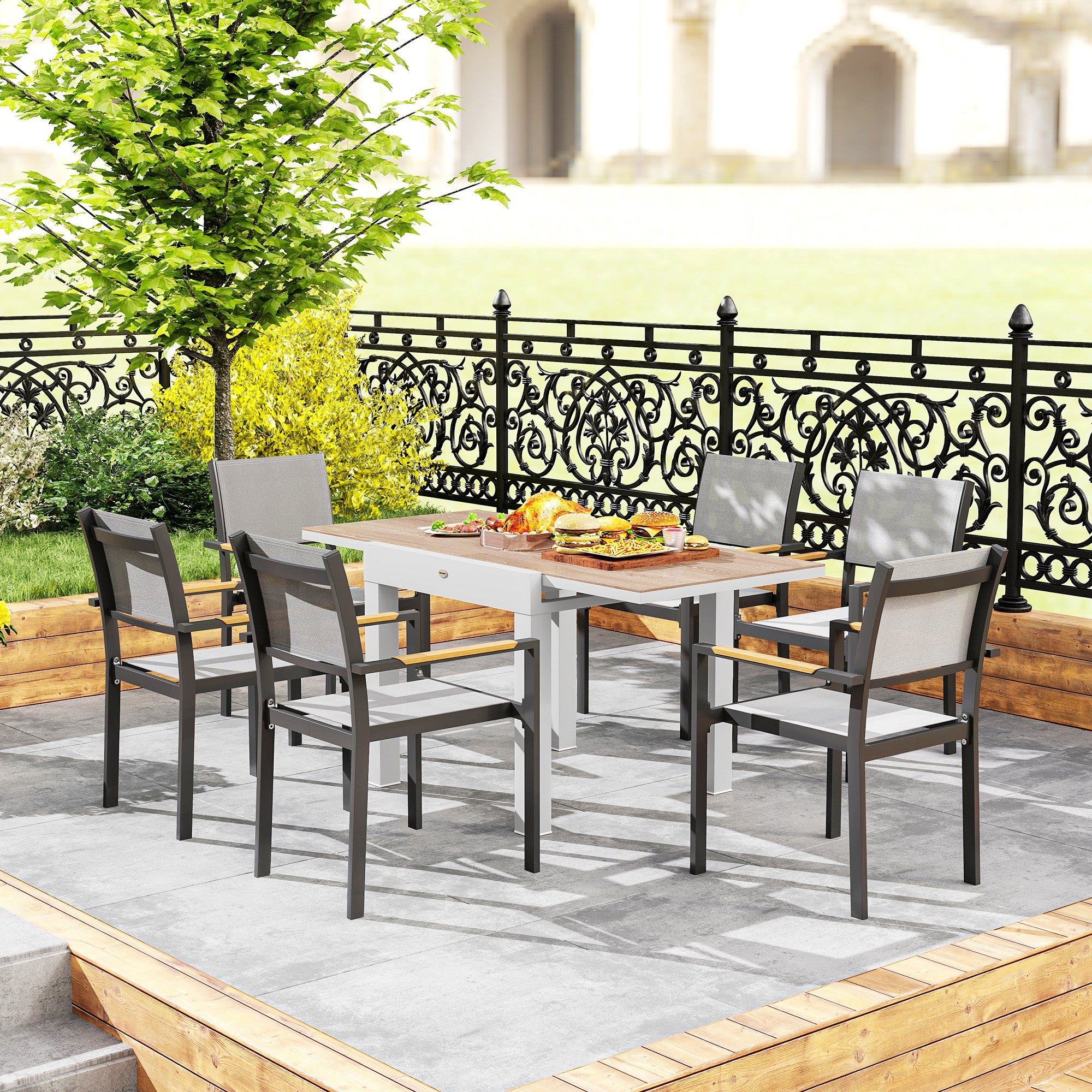 80/160 cm Extendable Aluminum Garden Table, Rectangular Patio Dining Table for 6 People, Rust-Resistant and Weatherproof, for Patio, Terrace, Light Gray