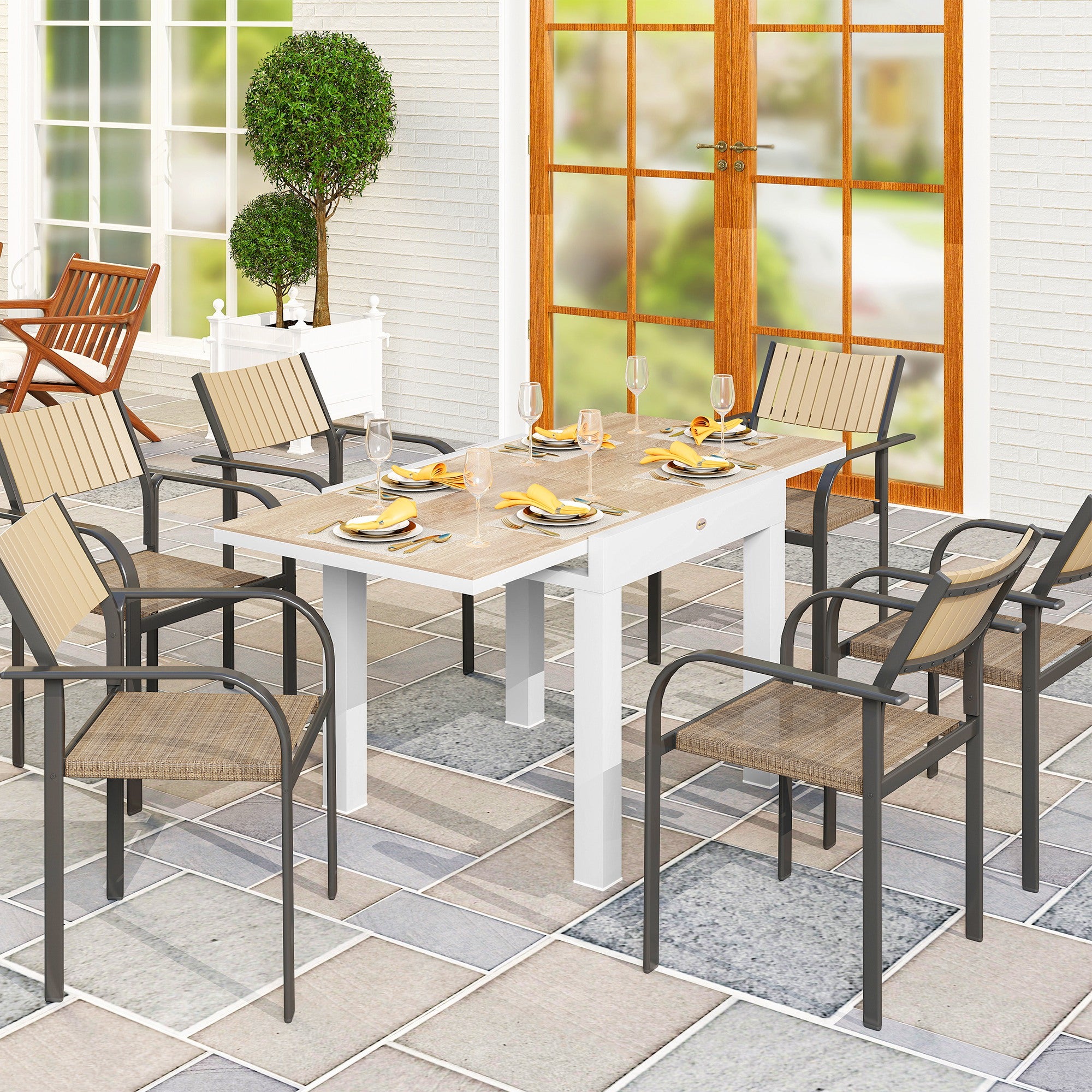 80/160 cm Extendable Aluminum Garden Table, Rectangular Patio Dining Table for 6 People, Rust-Resistant and Weatherproof, for Patio, Terrace, Light Gray