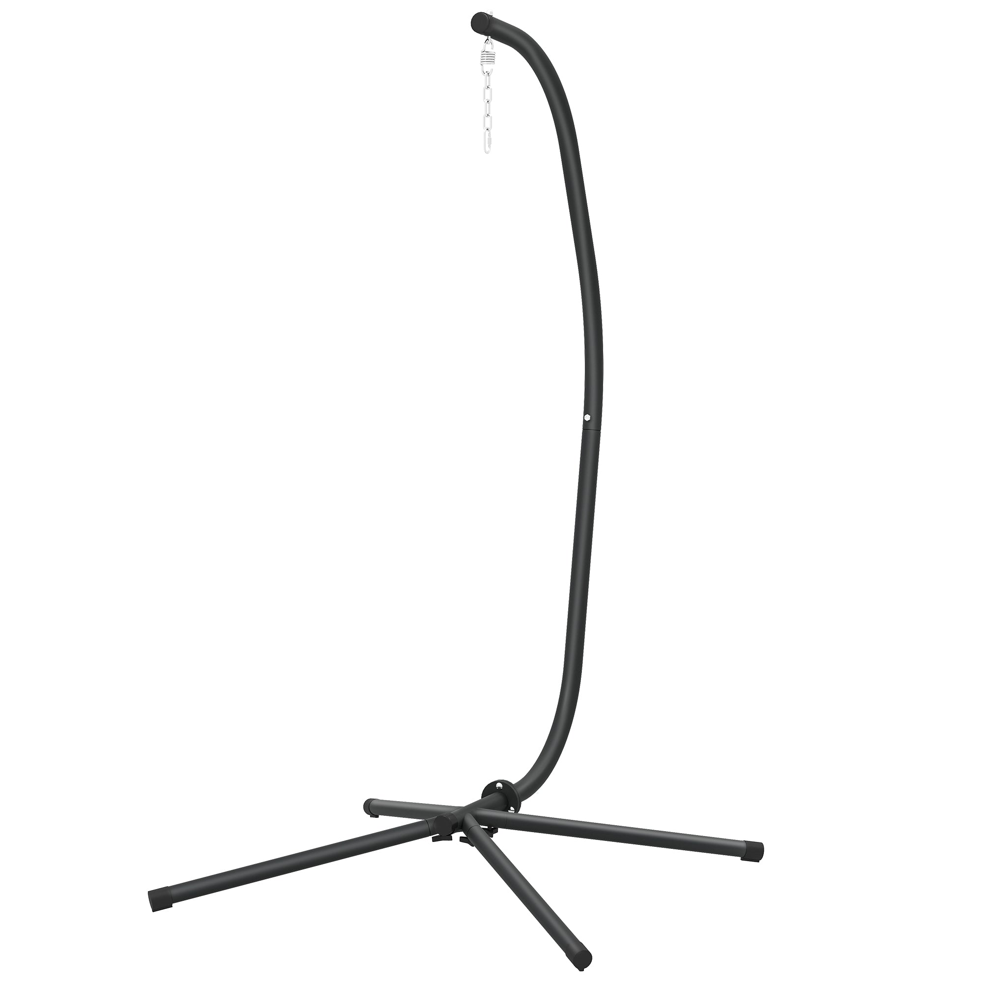 C-Frame Hanging Chair Stand — Height-Adjustable Metal with Suspension Chain, Up to 150 kg (330 lb), Indoor/Outdoor, Black