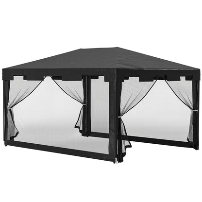 Pavilion 4x3m Rectangular Water-Repellent Stable Winterproof Pavilion with Mosquito Net 4 Side Panels Party Tent Garden Tent Garden Pavilion Marquee for Camping Garden, Dark Gray