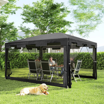 Pavilion 4x3m Rectangular Water-Repellent Stable Winterproof Pavilion with Mosquito Net 4 Side Panels Party Tent Garden Tent Garden Pavilion Marquee for Camping Garden, Dark Gray