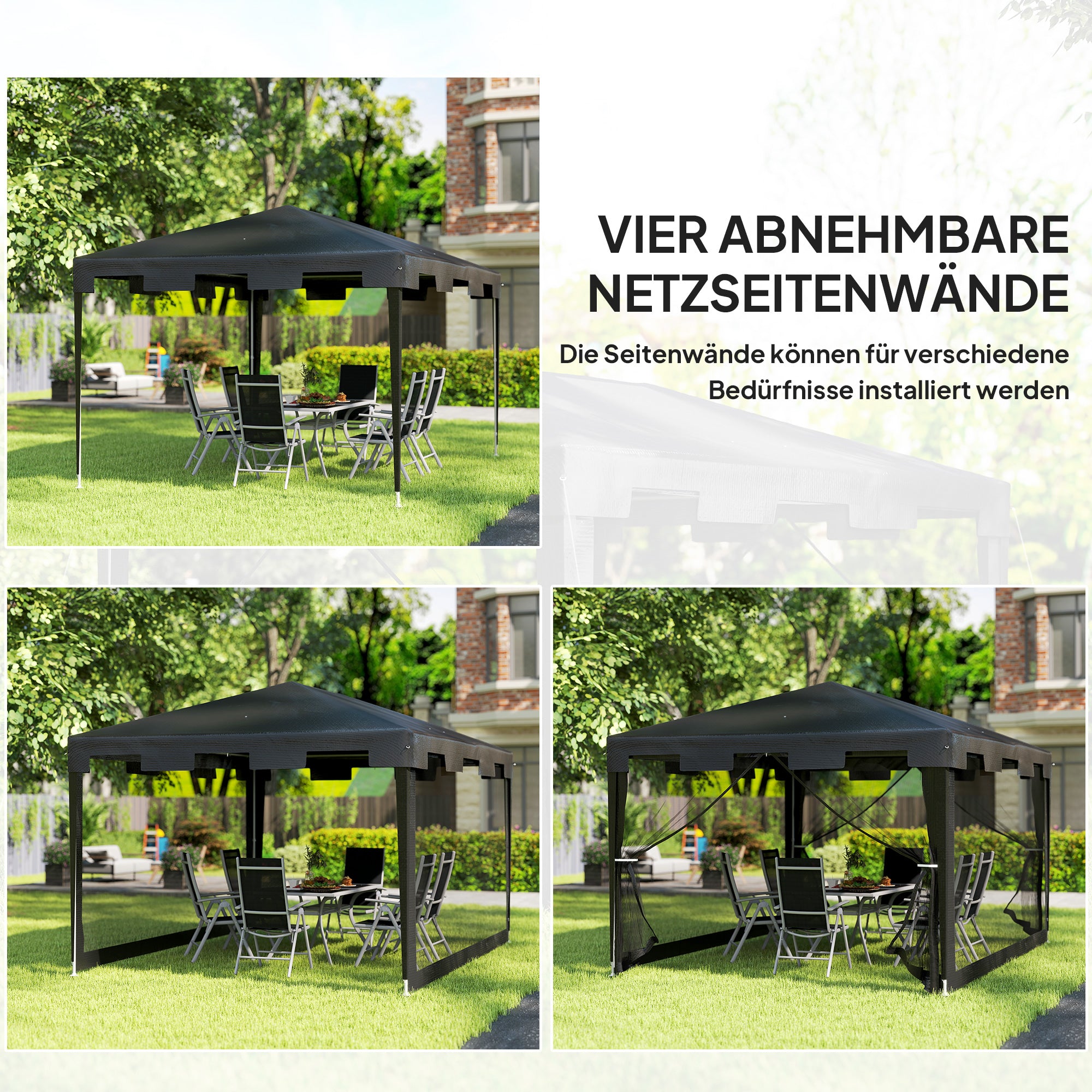Pavilion 4x3m Rectangular Water-Repellent Stable Winterproof Pavilion with Mosquito Net 4 Side Panels Party Tent Garden Tent Garden Pavilion Marquee for Camping Garden, Dark Gray