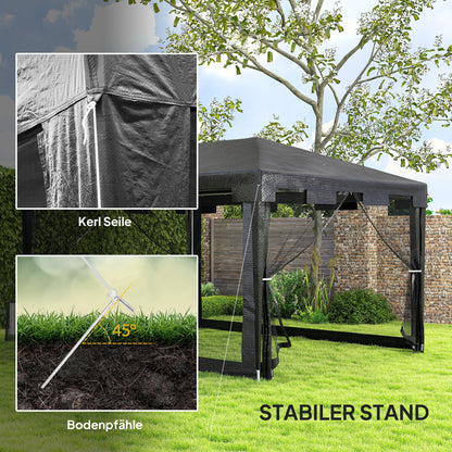 Pavilion 4x3m Rectangular Water-Repellent Stable Winterproof Pavilion with Mosquito Net 4 Side Panels Party Tent Garden Tent Garden Pavilion Marquee for Camping Garden, Dark Gray