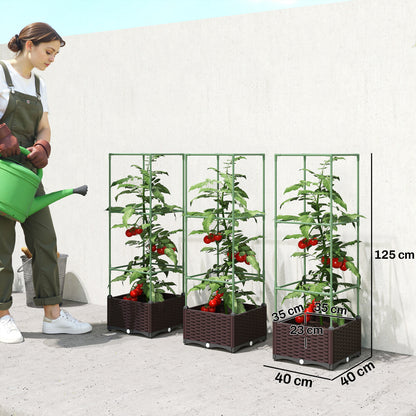 Raised Bed with Trellis — 3-Piece Planter Set for Flowers, Climbing Plants & Vegetables, Drainage Holes, Green/Dark Brown, 40 x 40 x 125 cm (15.7 x 15.7 x 49.2 in)
