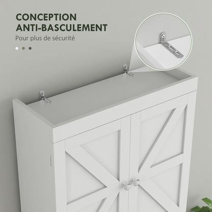 Over-The-Toilet Storage Cabinet, WC Over-The-Toilet Cabinet, Bathroom Cabinet with 2-Door Cupboard and Open Shelf 58.5L x 23W x 170H cm Wooden - White