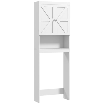 Over-The-Toilet Storage Cabinet, WC Over-The-Toilet Cabinet, Bathroom Cabinet with 2-Door Cupboard and Open Shelf 58.5L x 23W x 170H cm Wooden - White