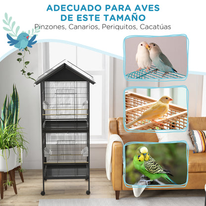 2-in-1 Large Bird Cage with 2 Floors Convertible into a Single Birdcage with 4 Feeders, 4 Perches, and Removable Trays for Canaries, Parrots 78x75x168 cm Black
