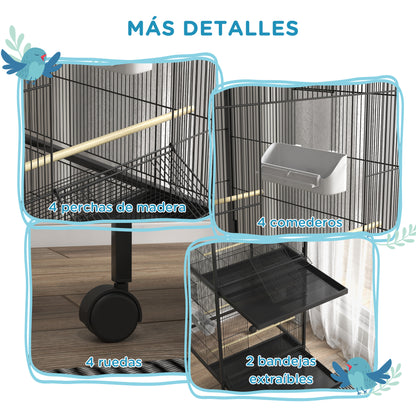 2-in-1 Large Bird Cage with 2 Floors Convertible into a Single Birdcage with 4 Feeders, 4 Perches, and Removable Trays for Canaries, Parrots 78x75x168 cm Black